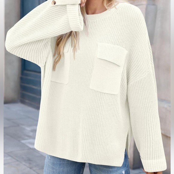 Oversized rib Knit crewneck pullover‎ sweater Dolman sleeves women’s size small - Picture 2 of 4